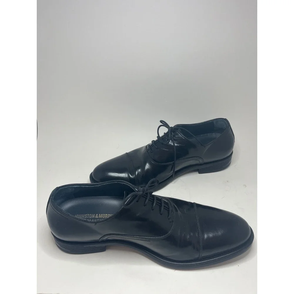 Johnston & Murphy Mens Oxford Shoes 9 M Black Leather Cap Toe Formal Dress Shoes